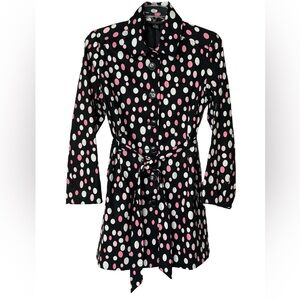 Donna Rae New York Black Pink White Polka Dots Lined‎ Jacket Womens 12 Pockets